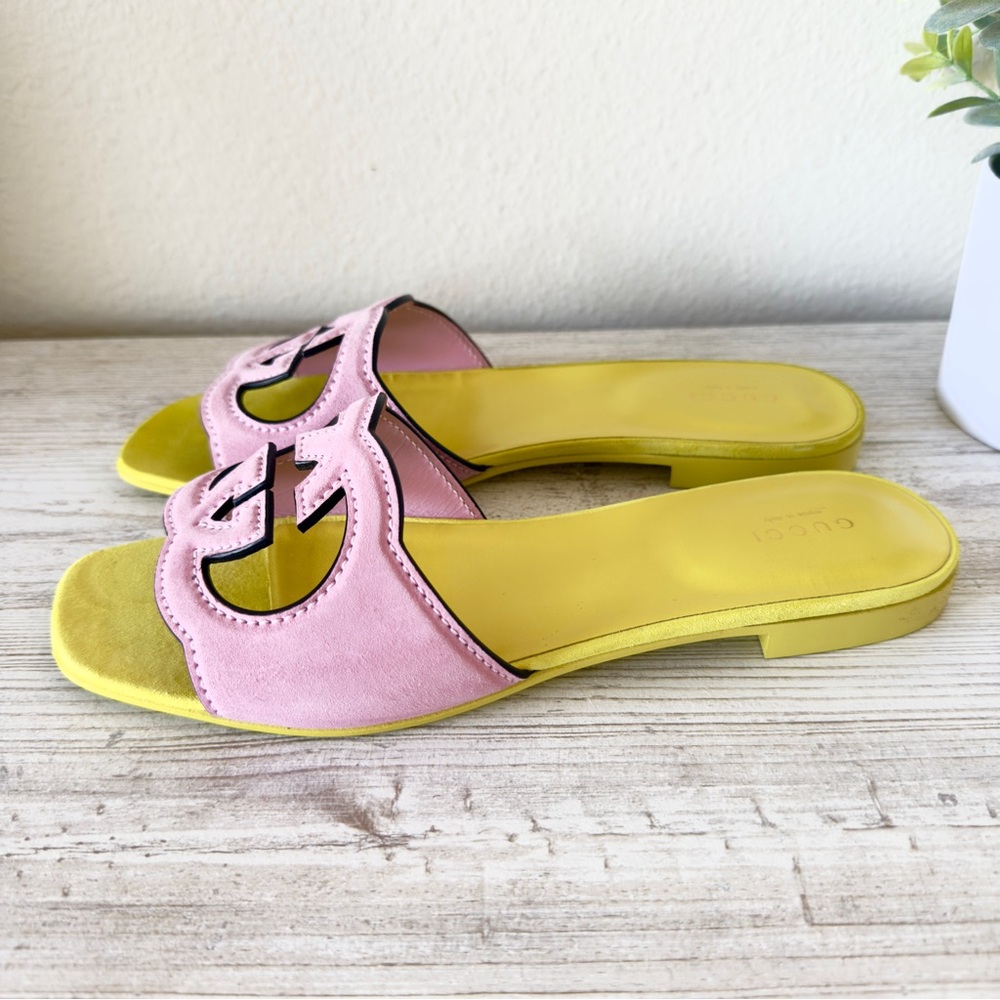New Gucci Interlocking G leather suede slide sandals size IT 39.5, US 9.5 - Picture 3 of 11